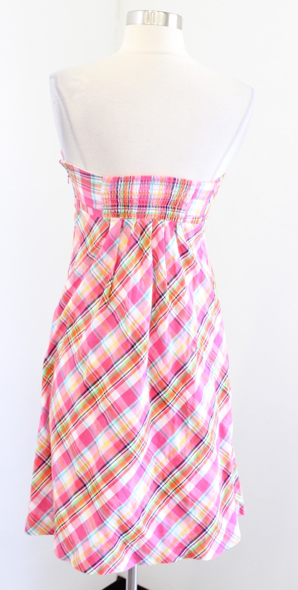 Vtg Lilly Pulitzer Strapless Pink Colorful Multi Color Plaid Dress Size 2 A Line