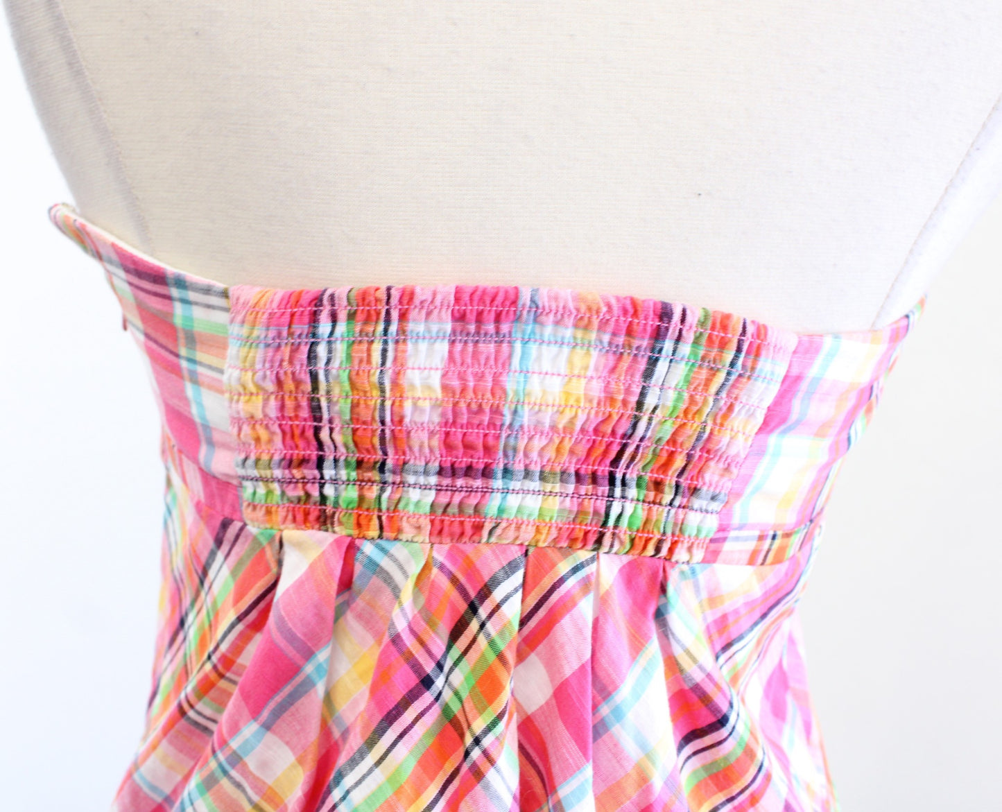 Vtg Lilly Pulitzer Strapless Pink Colorful Multi Color Plaid Dress Size 2 A Line