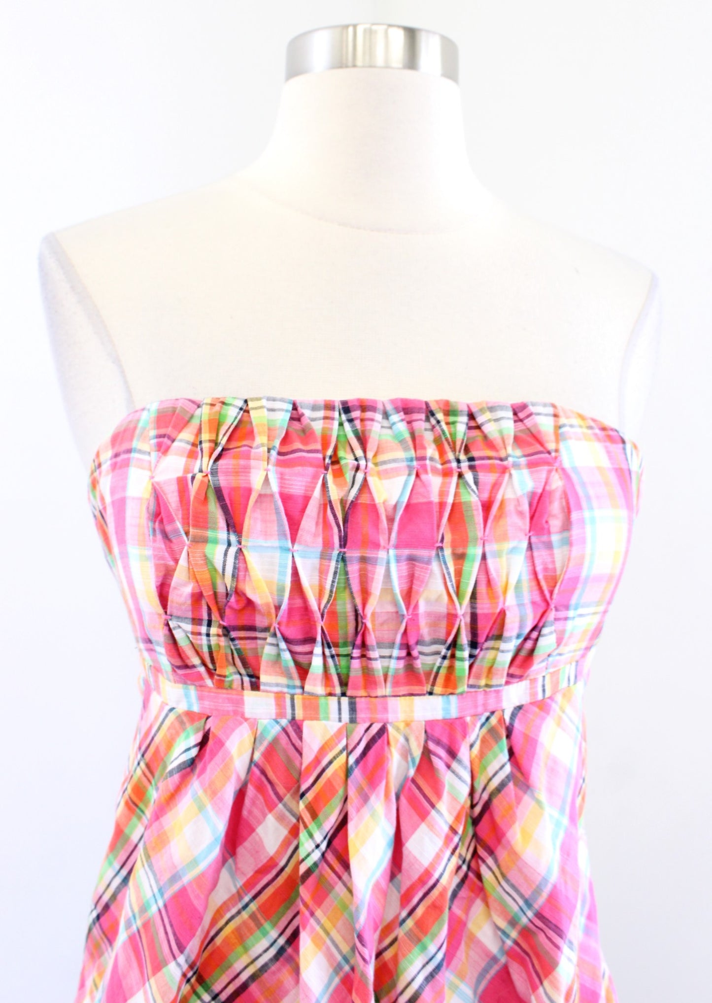 Vtg Lilly Pulitzer Strapless Pink Colorful Multi Color Plaid Dress Size 2 A Line