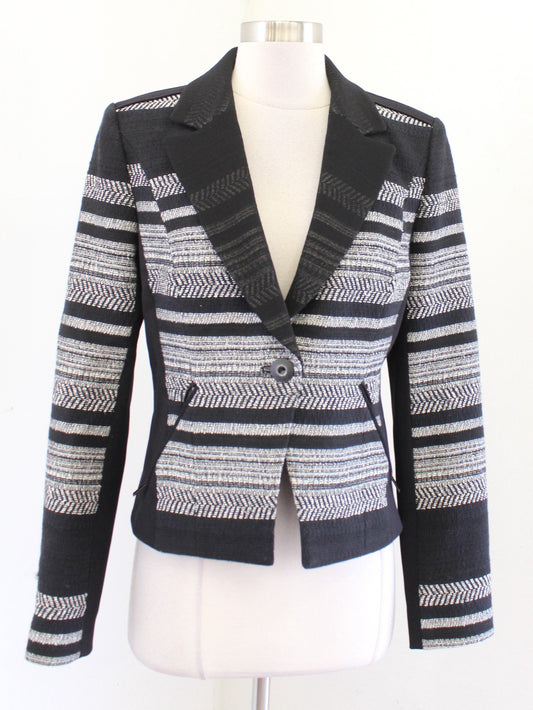 Classiques Entier Black White Gray Mixed Tweed Moto Style Blazer Jacket Size M