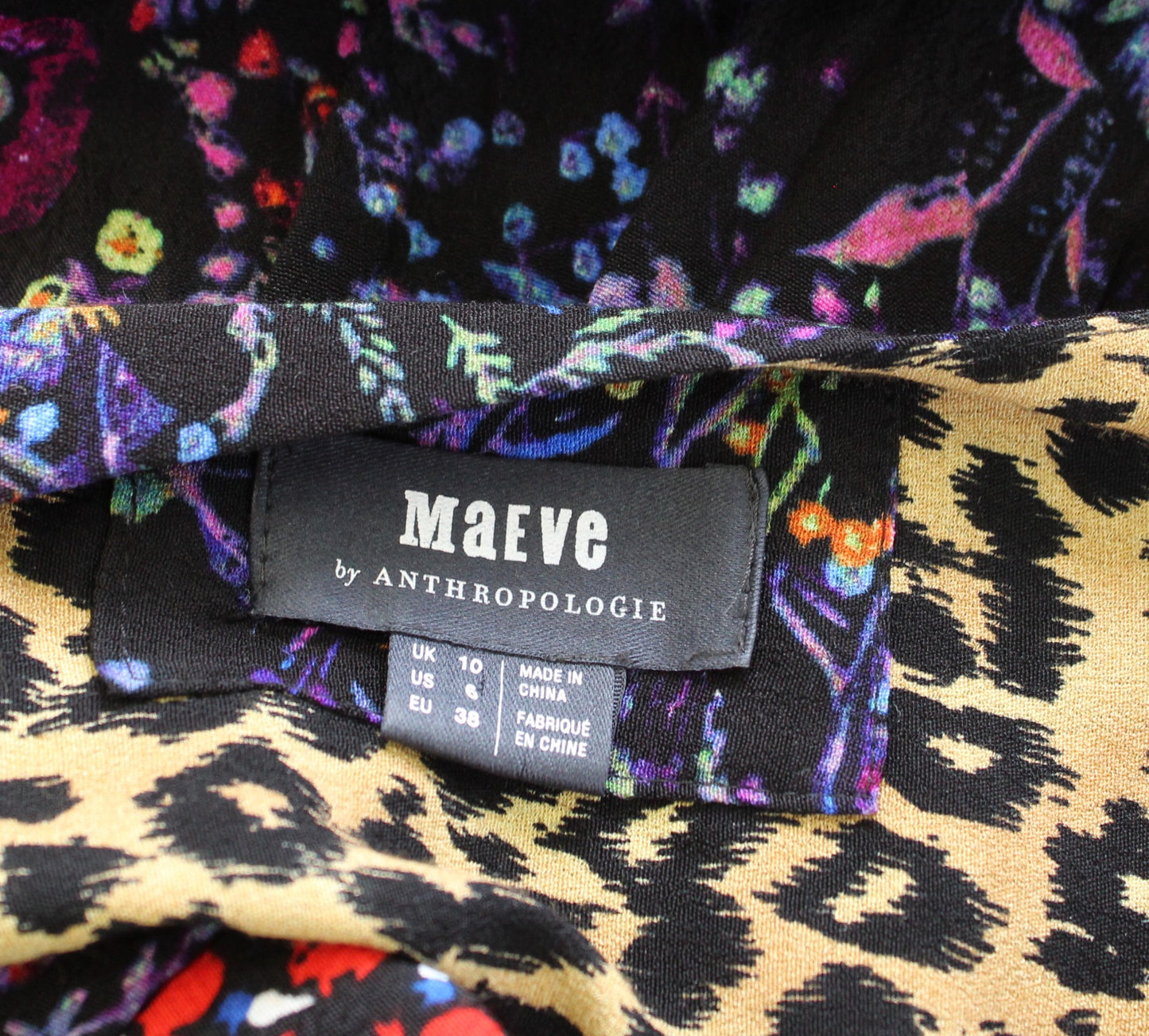 Maeve Anthropologie Morgan Black Floral Animal Print Faux Wrap Dress 6 Leopard