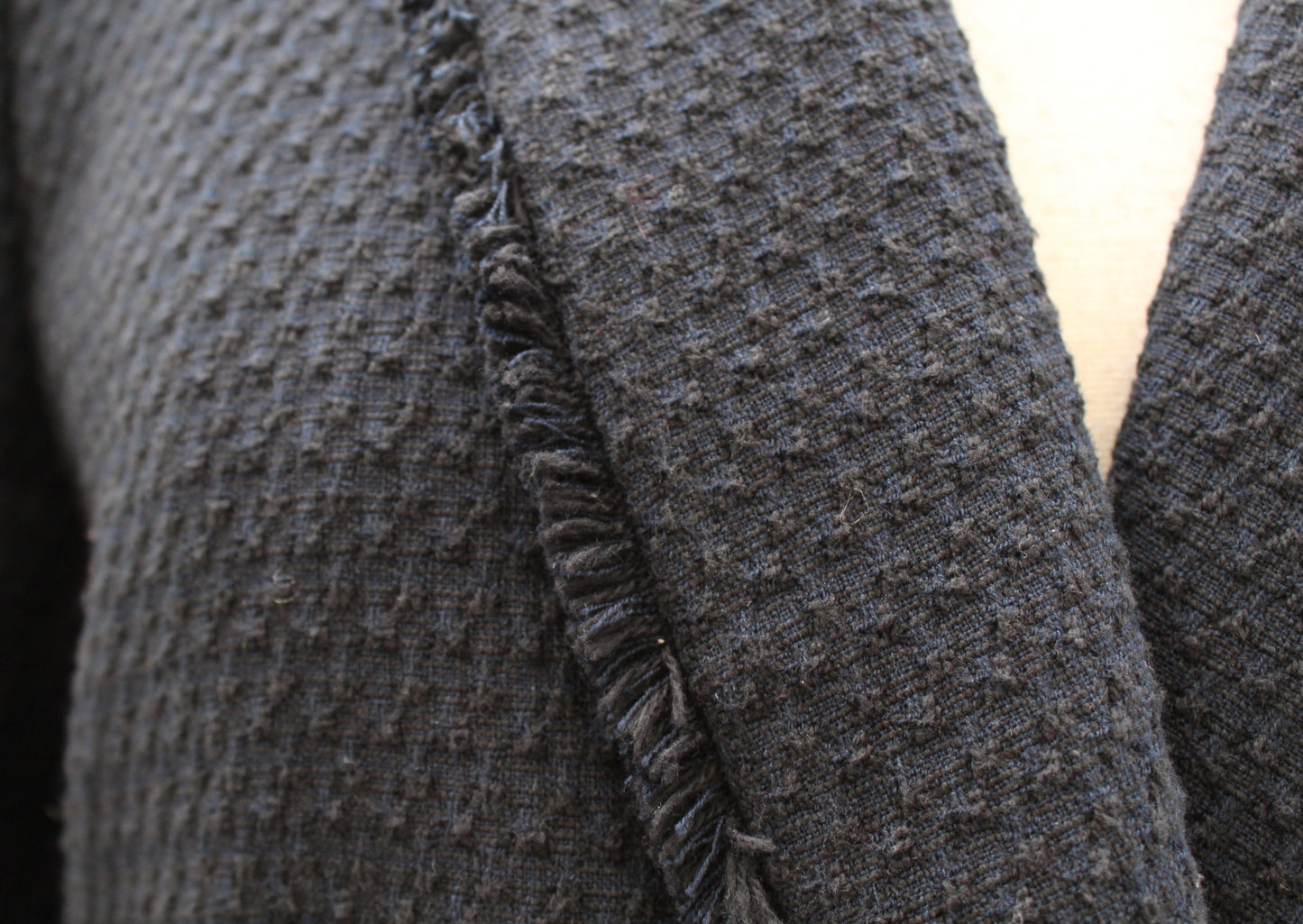 Ann Taylor Navy Blue Black Tweed Fringe Double Breasted Blazer Jacket Size 6