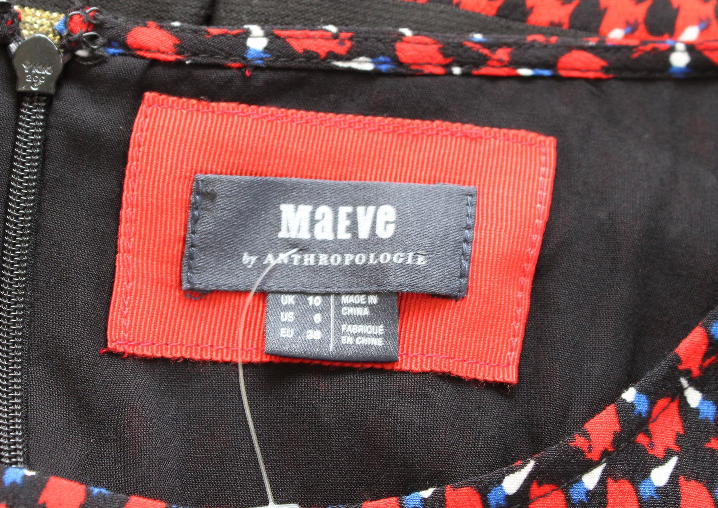 Maeve Anthropologie Amici Red Color Block Rabbit Animal Print A Line Dress Sz 6