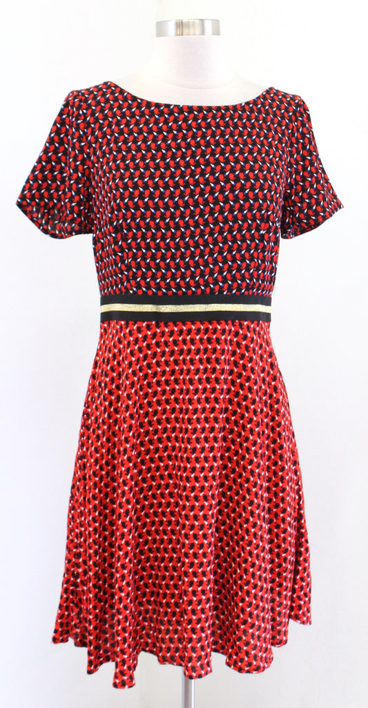 Maeve Anthropologie Amici Red Color Block Rabbit Animal Print A Line Dress Sz 6