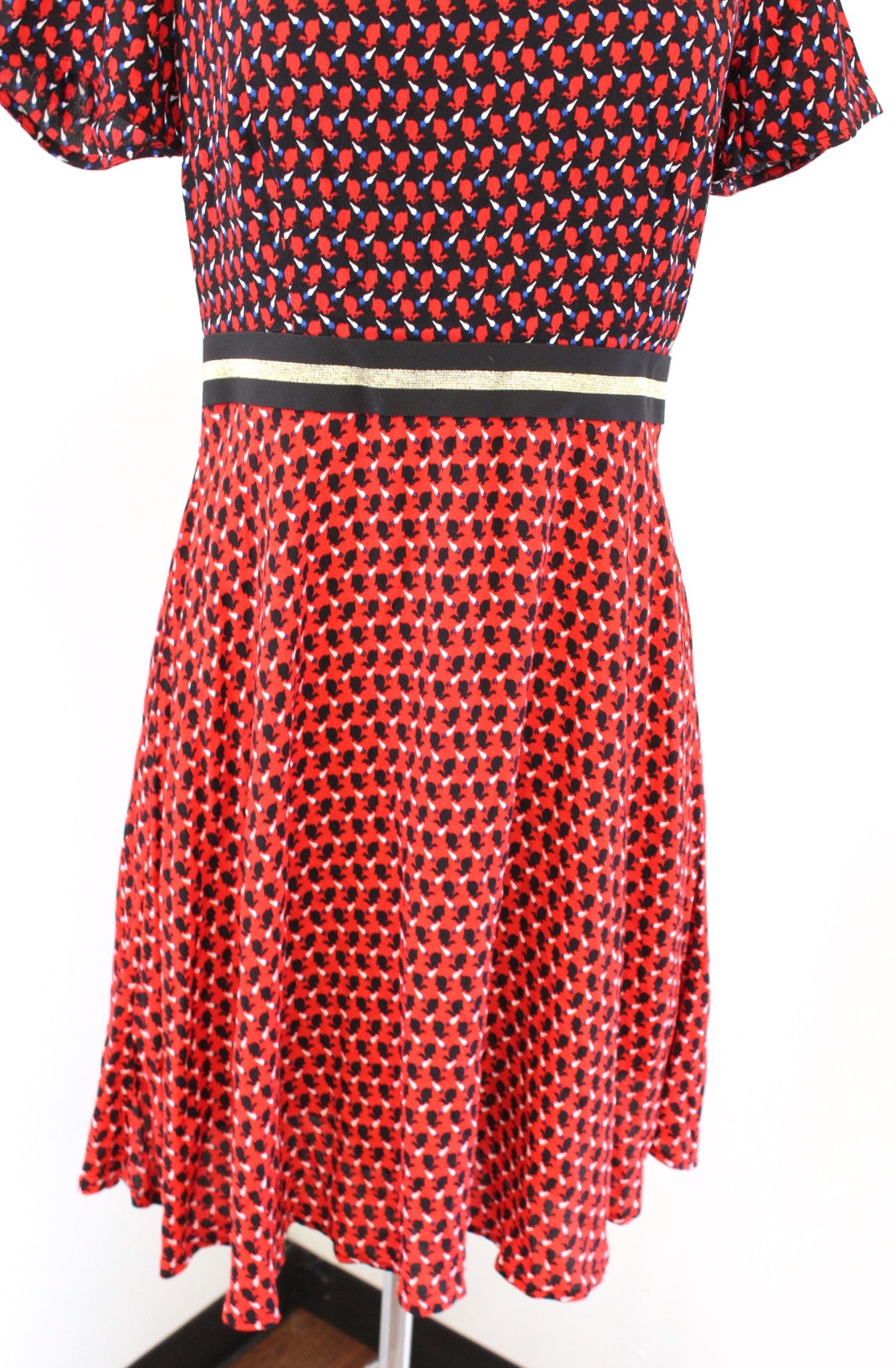 Maeve Anthropologie Amici Red Color Block Rabbit Animal Print A Line Dress Sz 6