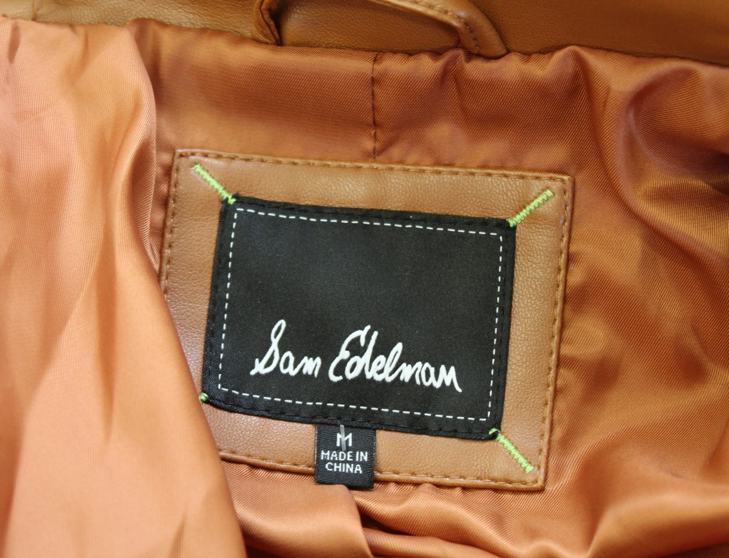 Sam Edelman Caramel Brown Faux Leather Vegan Moto Jacket Size M Zip Front