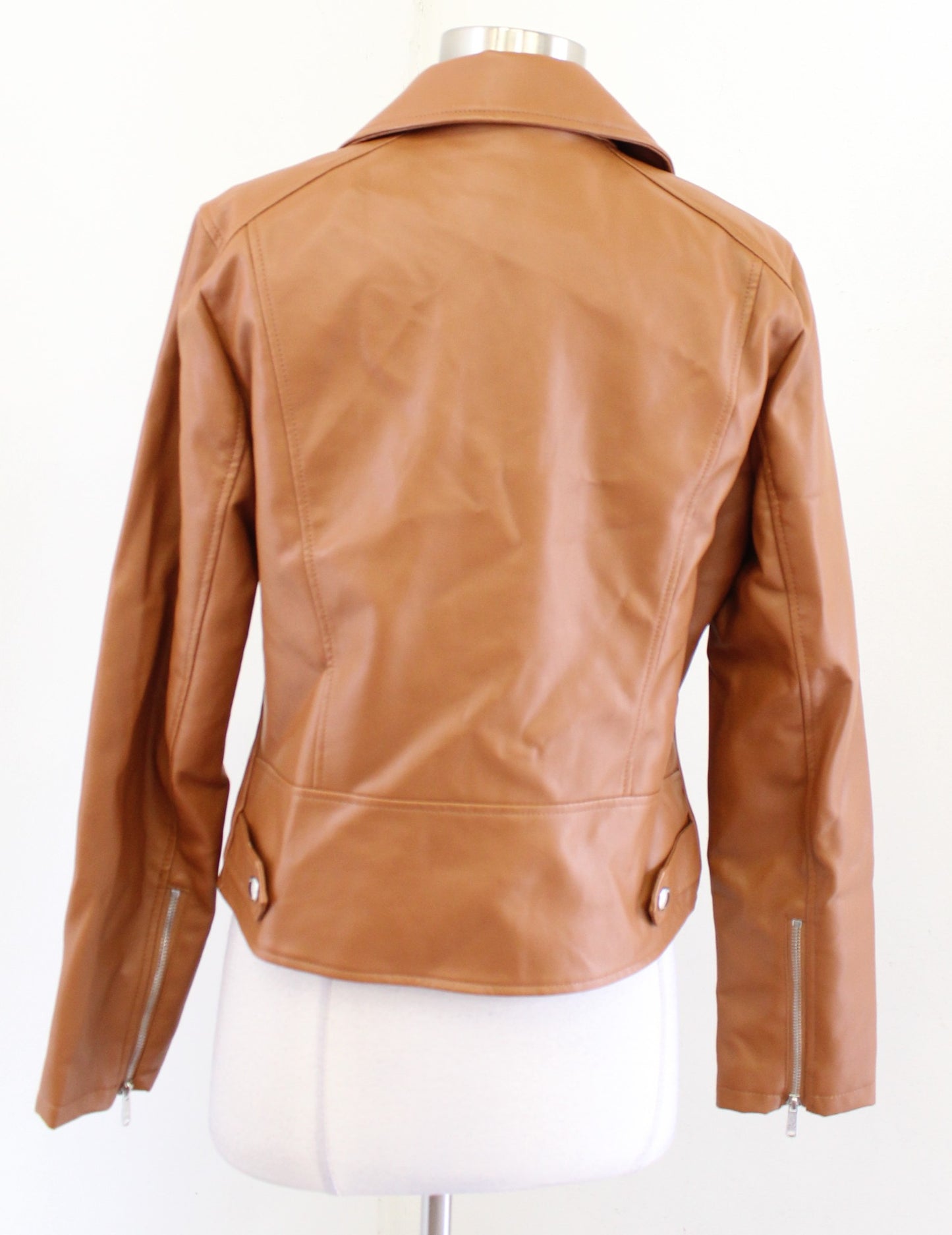 Sam Edelman Caramel Brown Faux Leather Vegan Moto Jacket Size M Zip Front