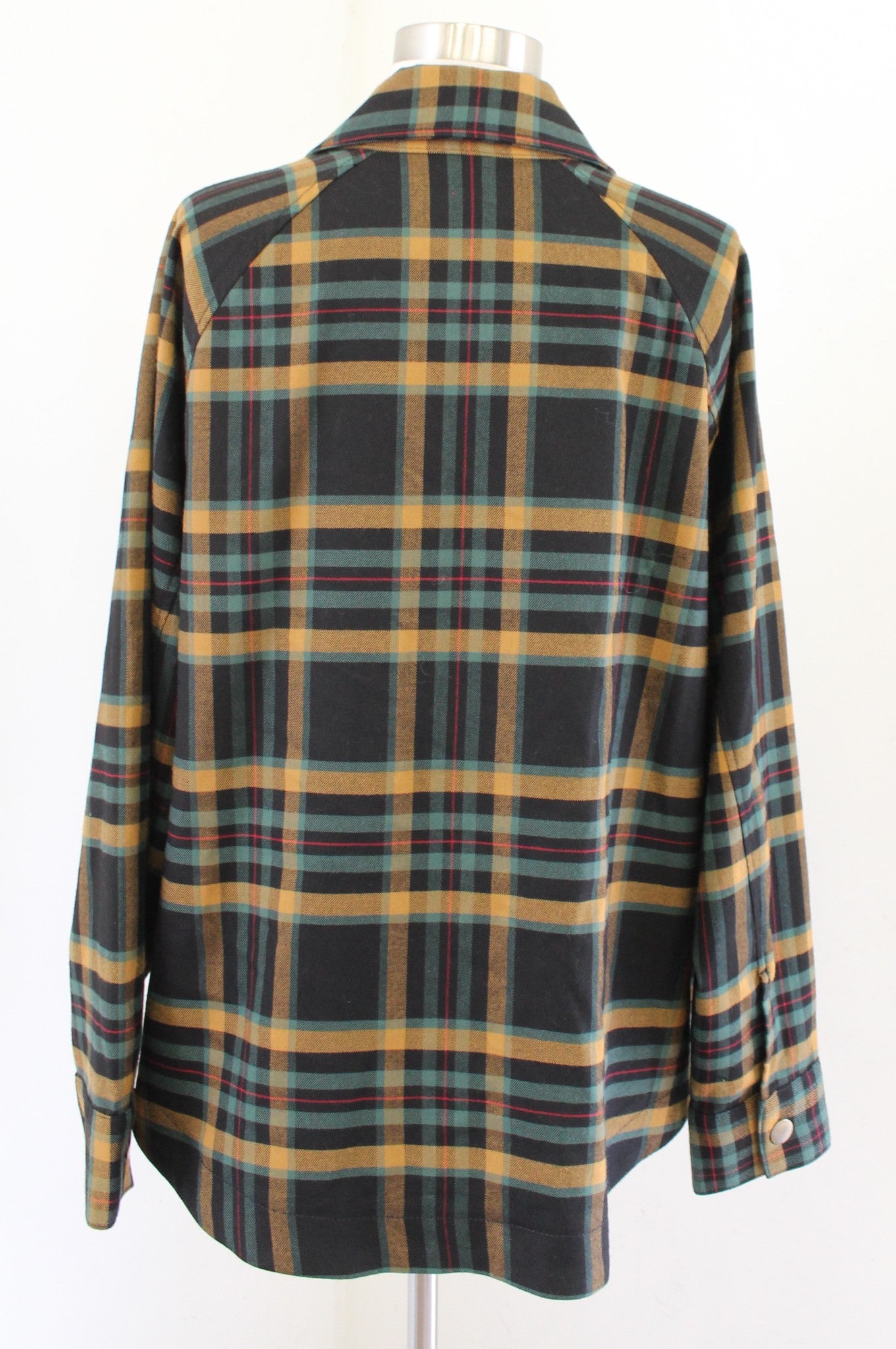 CAbi Black Green Zip Front Fall Plaid Moto Jacket Size XL Style 4401