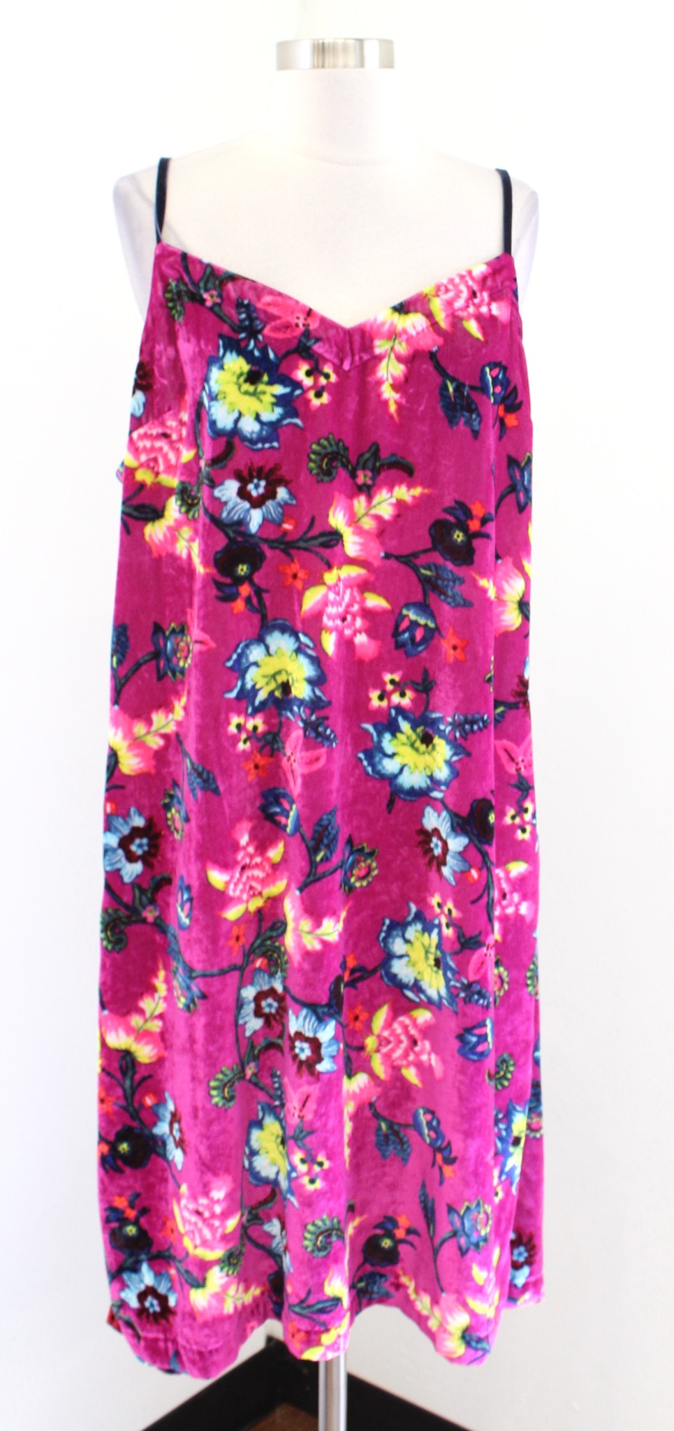 by Anthropologie Shania Velvet Floral Print Slip Cami Dress Size XL Berry Pink