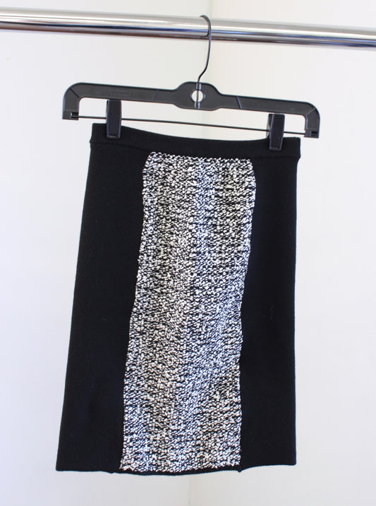 Alexander Wang Black White Wool Tweed Knit Rubberized Bodycon Mini Skirt Size S