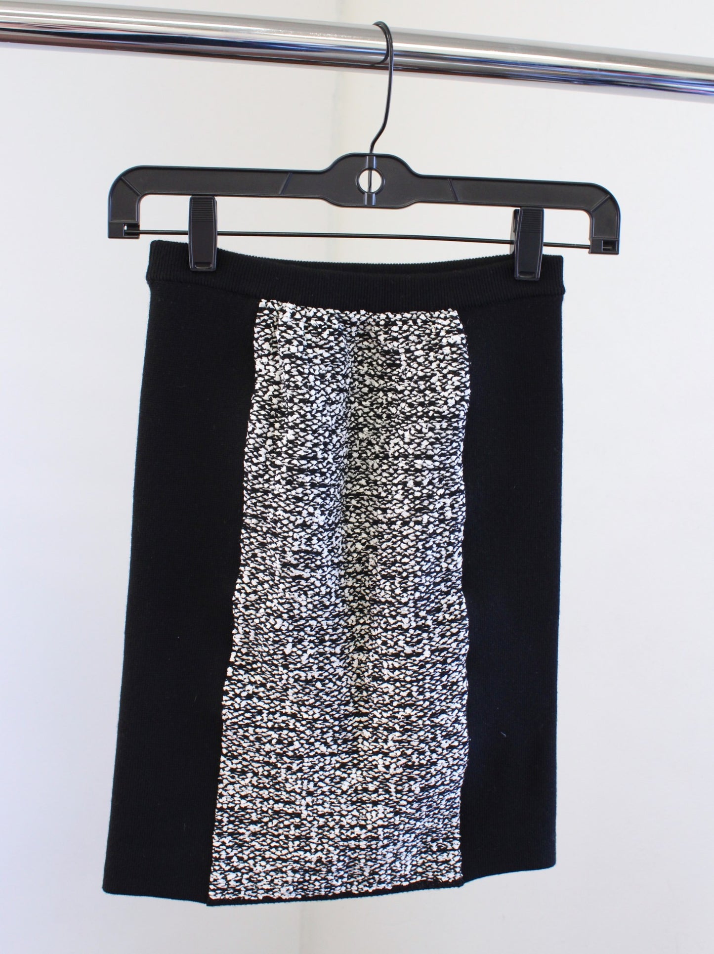 Alexander Wang Black White Wool Tweed Knit Rubberized Bodycon Mini Skirt Size S