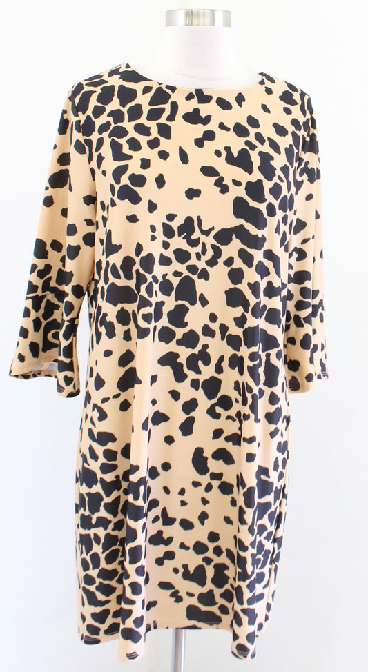 Jude Connally Jude Cloth Tan Black Spotted Cheetah Print Shift Dress Size M