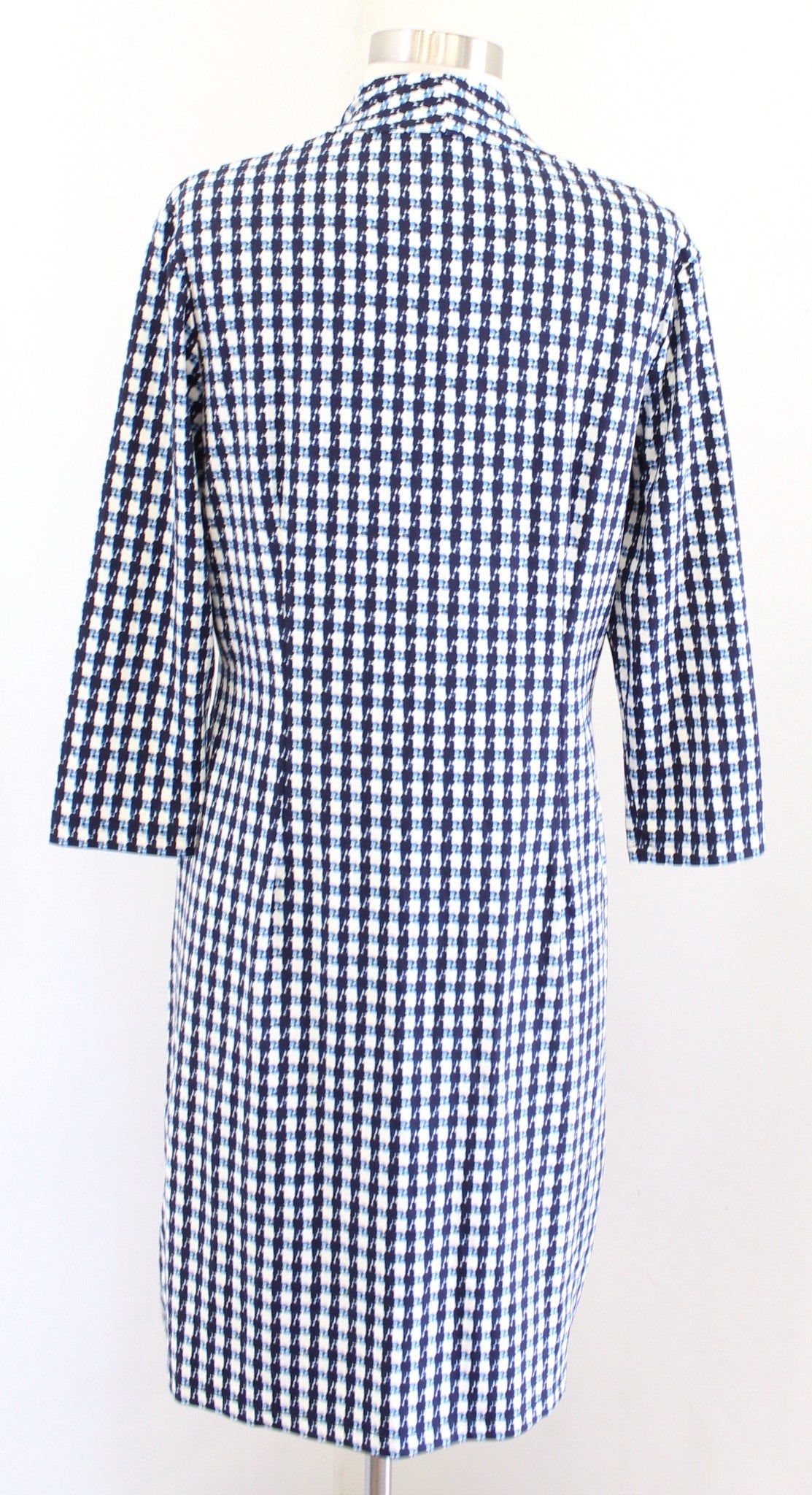 J McLaughlin Blue Geometric Catalina Cloth High V Neck 3/4 Sleeve Dress Size L