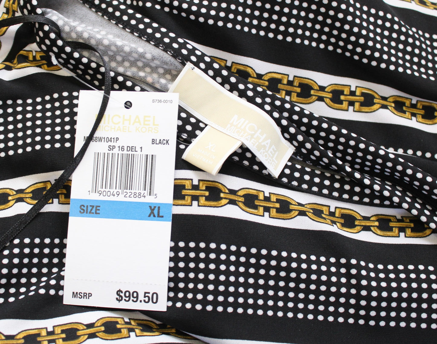 NWT Michael Kors Long Sleeve Polka Dot Striped Jersey Shift Dress Size XL Black