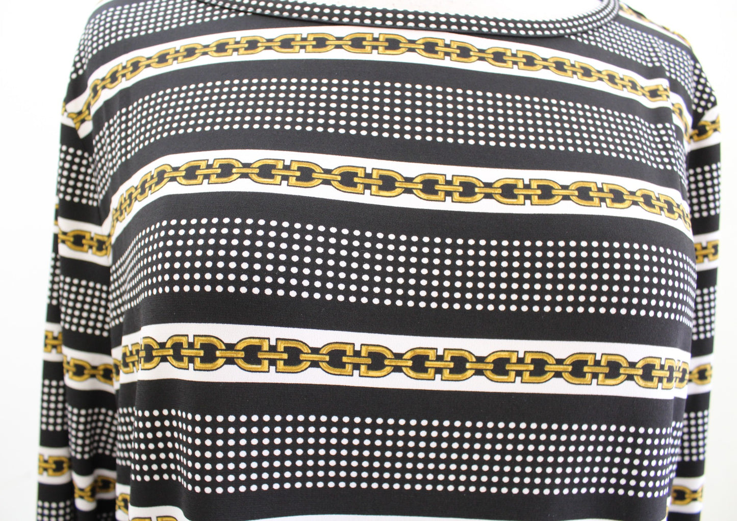 NWT Michael Kors Long Sleeve Polka Dot Striped Jersey Shift Dress Size XL Black