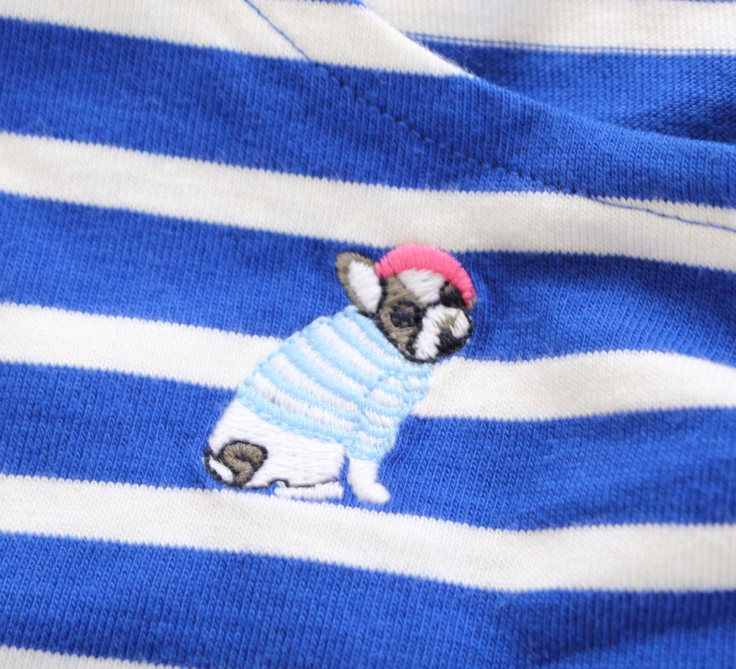 NWT Talbots Authentic Tee Blue Stripe Frenchie French Bulldog Embroidered Top XS