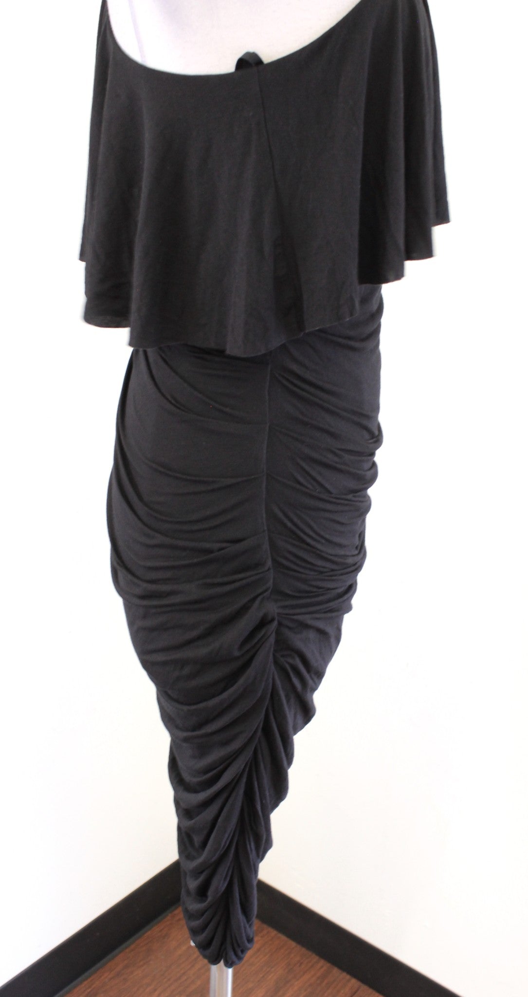 NWT Bailey 44 Anthropologie Black One Shoulder Ruffle Ruched Barbados Dress Sz M