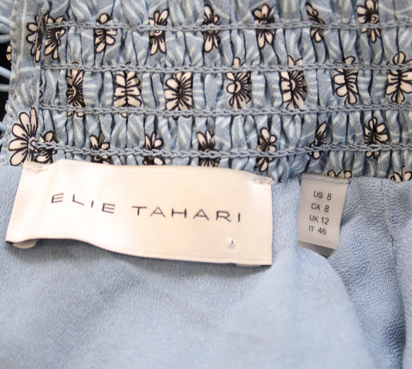 Elie Tahari Isabella Blue Silk Floral Mock Neck Ruched Sheath Dress Size 8