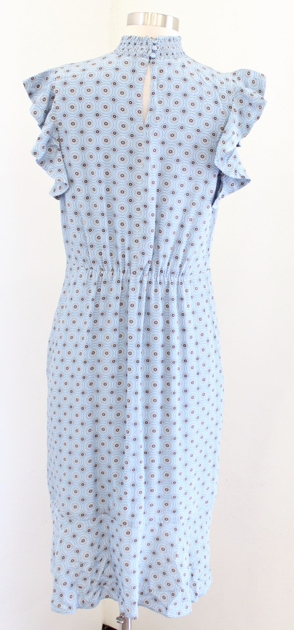Elie Tahari Isabella Blue Silk Floral Mock Neck Ruched Sheath Dress Size 8