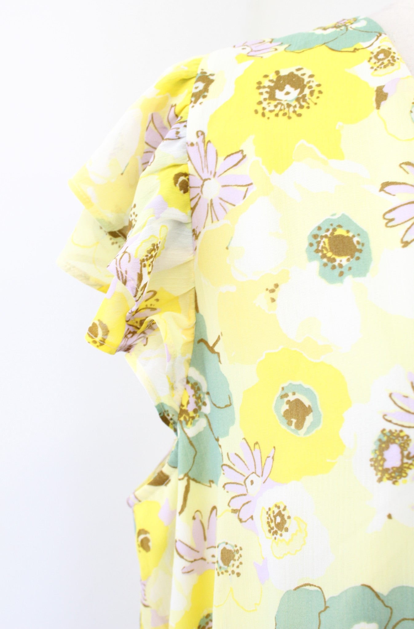 NWT Ann Taylor Factory Yellow Floral Flutter Sleeve Dress Size XL Casual Green