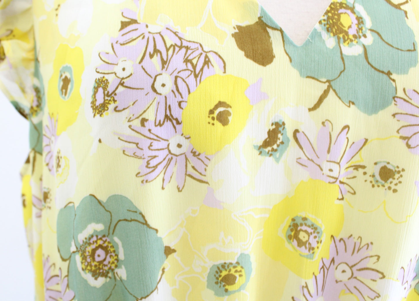 NWT Ann Taylor Factory Yellow Floral Flutter Sleeve Dress Size XL Casual Green