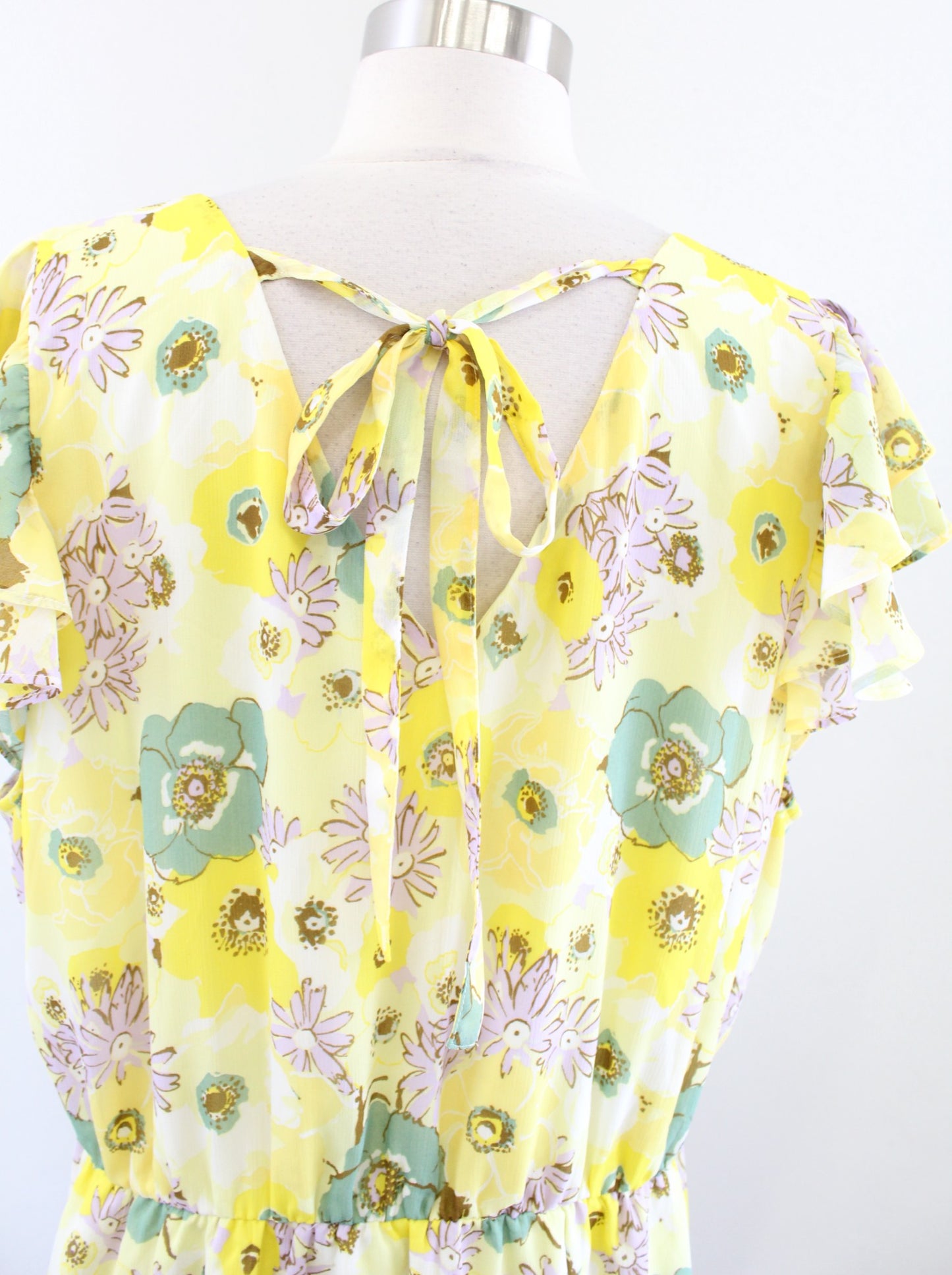 NWT Ann Taylor Factory Yellow Floral Flutter Sleeve Dress Size XL Casual Green