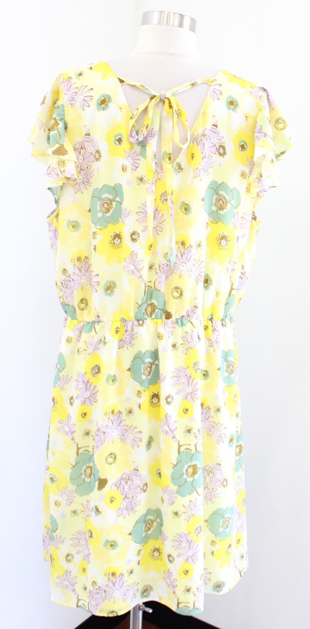 NWT Ann Taylor Factory Yellow Floral Flutter Sleeve Dress Size XL Casual Green