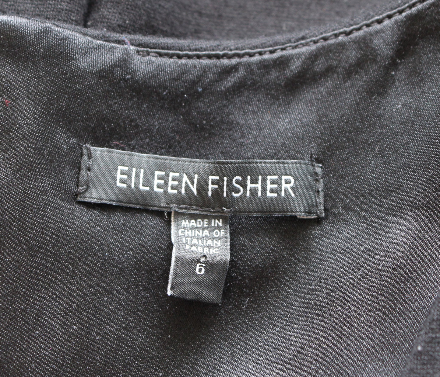 Eileen Fisher Solid Black Ponte Knit Asymmetrical Neckline Sheath Dress Size 6