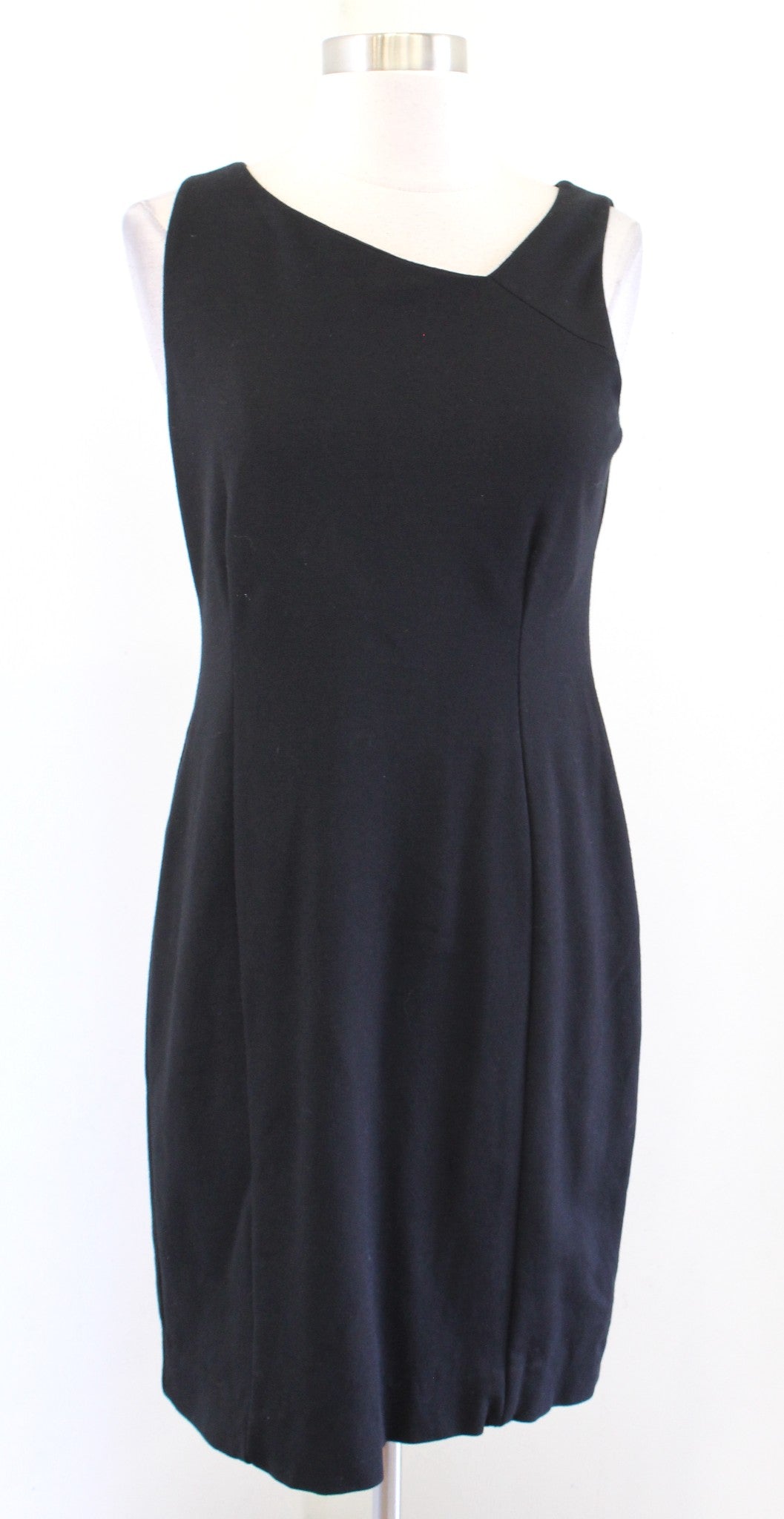 Eileen Fisher Solid Black Ponte Knit Asymmetrical Neckline Sheath Dress Size 6