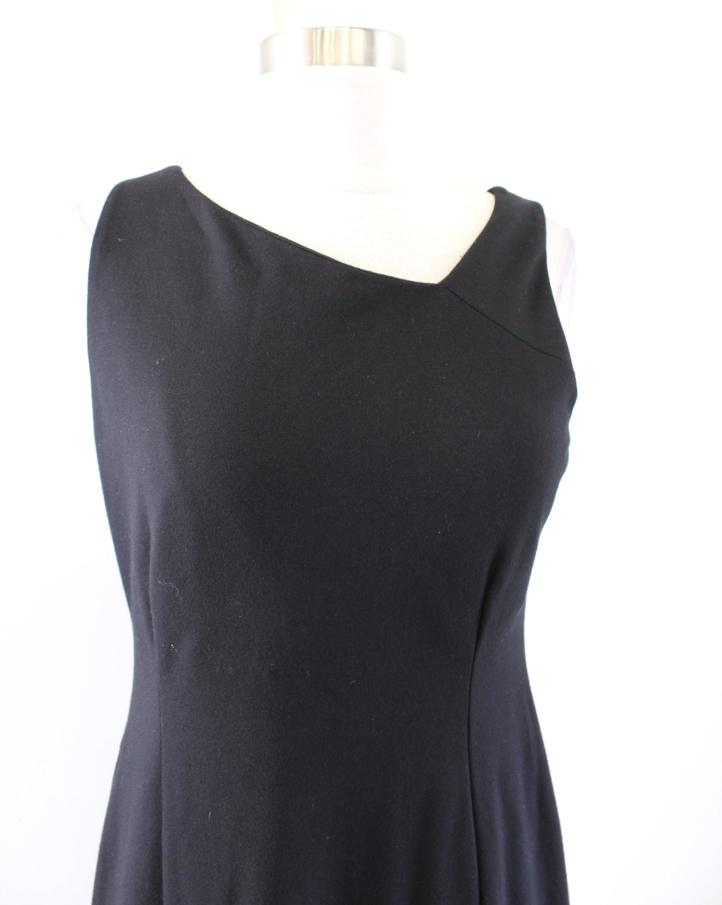 Eileen Fisher Solid Black Ponte Knit Asymmetrical Neckline Sheath Dress Size 6