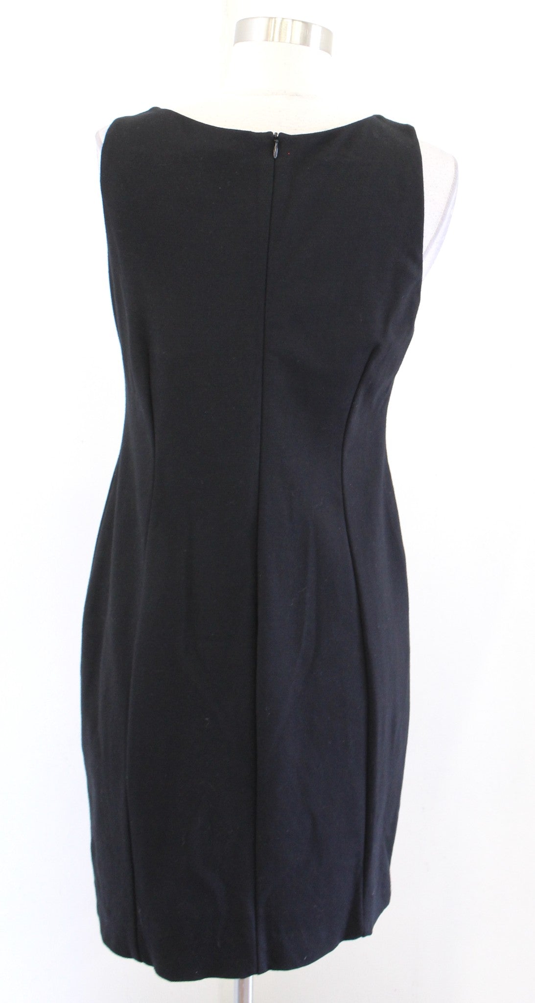 Eileen Fisher Solid Black Ponte Knit Asymmetrical Neckline Sheath Dress Size 6