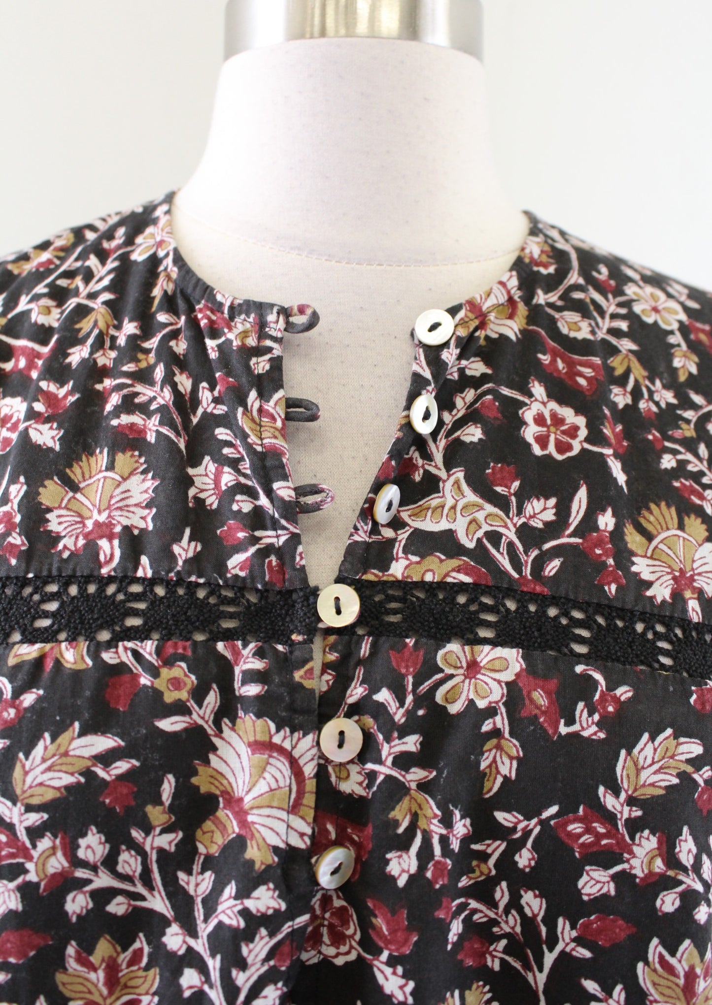 Cleobella Lotus Block Print Floral Ruffle Trim Tie Waist Midi Dress Size XS Boho