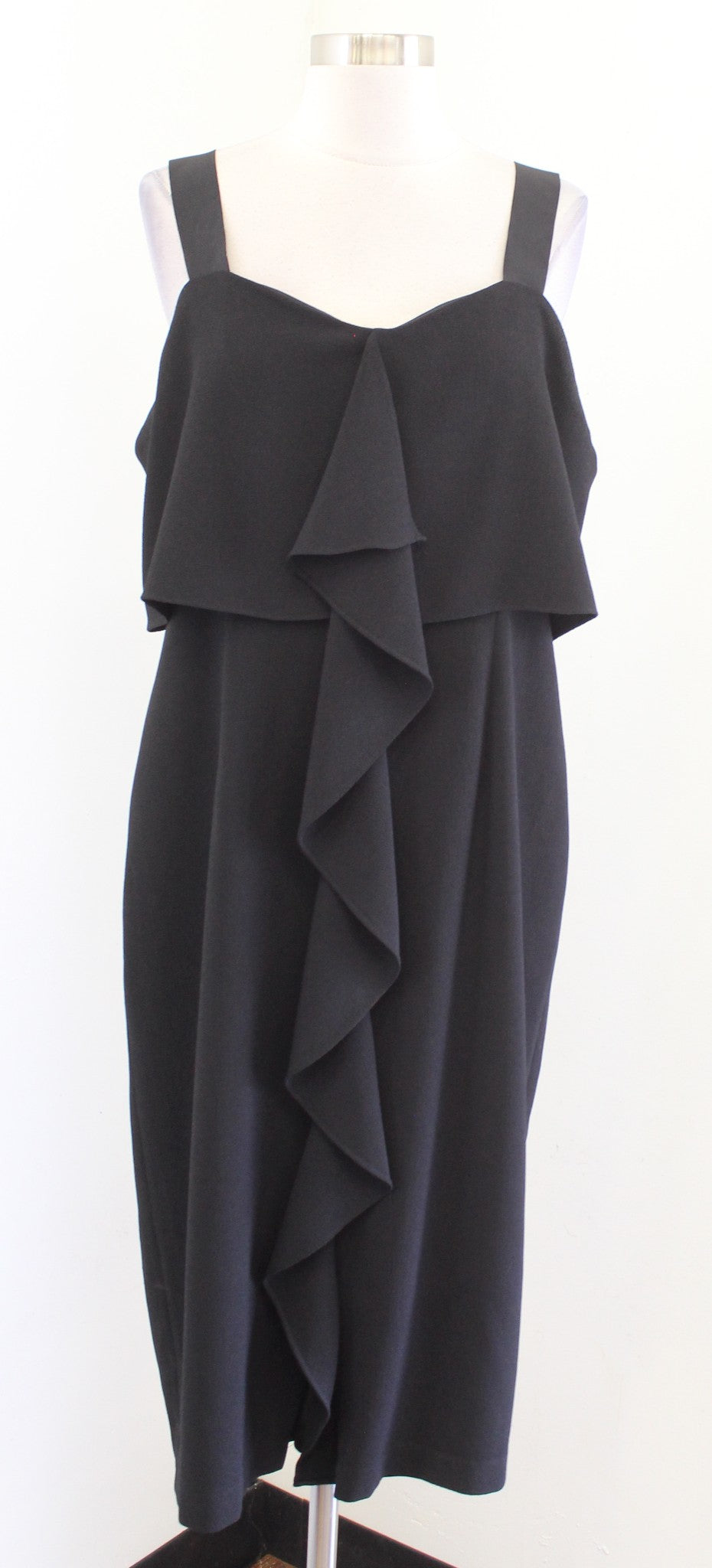 Adrianna Papell Black Crepe Layered Ruffle Front Cocktail Party Dress Size 16