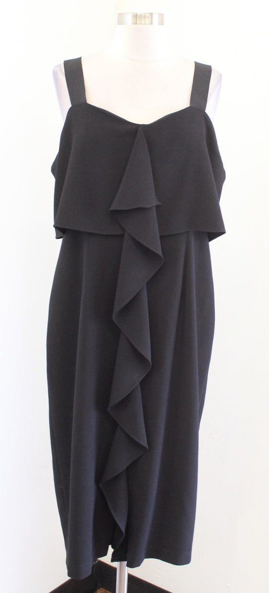 Adrianna Papell Black Crepe Layered Ruffle Front Cocktail Party Dress Size 16