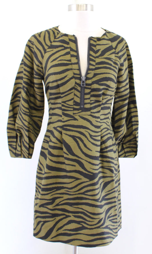 NWT $595 Veronica Beard Navi Warm Olive Black Animal Printed Mini Dress Size 0