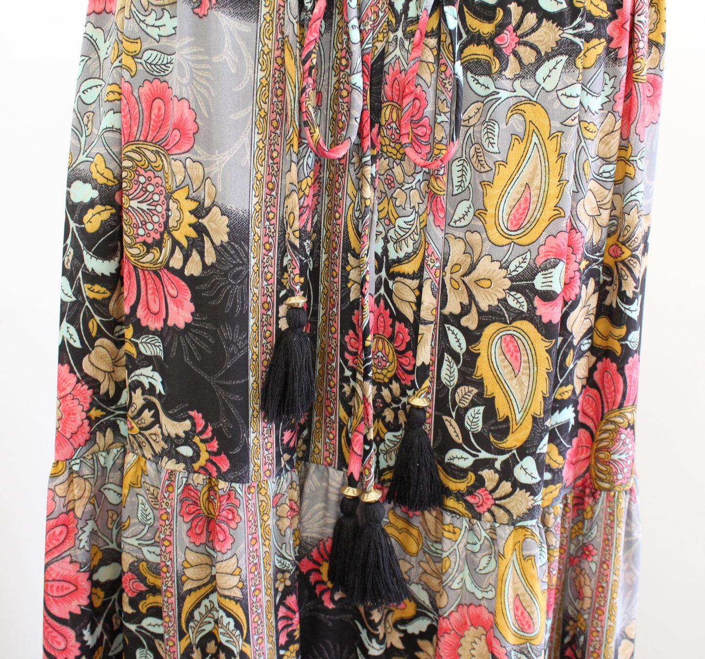 Dolma Silk Blend Sleeveless Tie Neck Paisley Print Maxi Dress Size M / L Boho