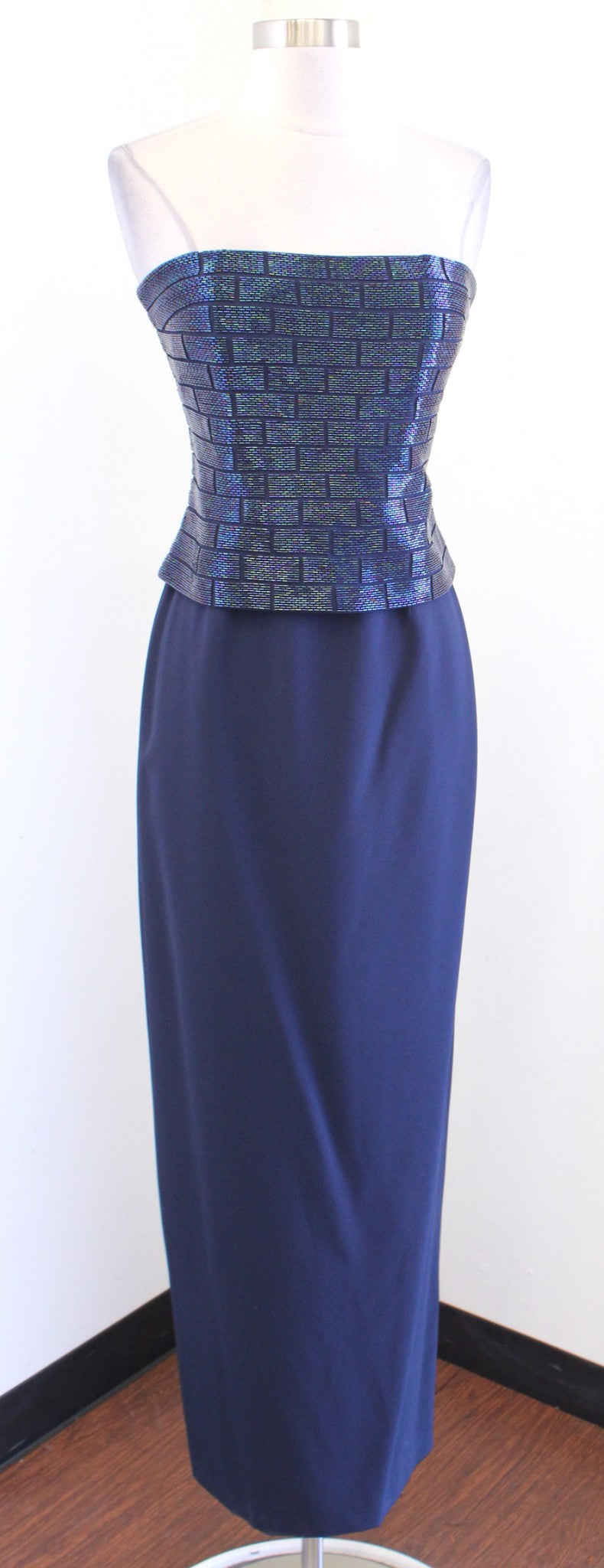 NWT Daymor Couture Navy Blue Sequin Formal Dress & Jacket Set Evening Size 4