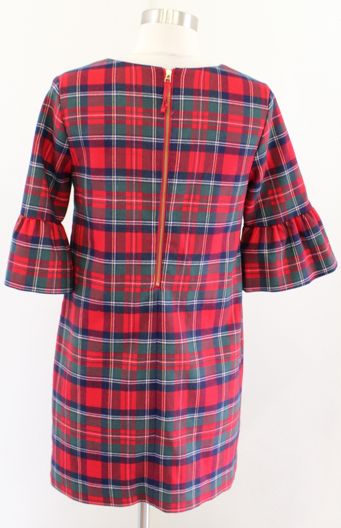 Vineyard Vines Red Merry Plaid Bell Sleeve Greenwich Shift Dress Size 0 Holiday