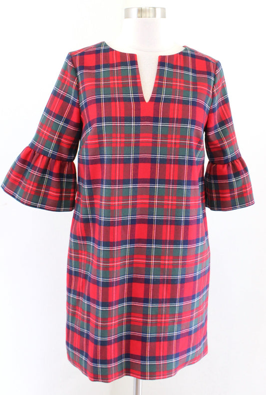 Vineyard Vines Red Merry Plaid Bell Sleeve Greenwich Shift Dress Size 0 Holiday