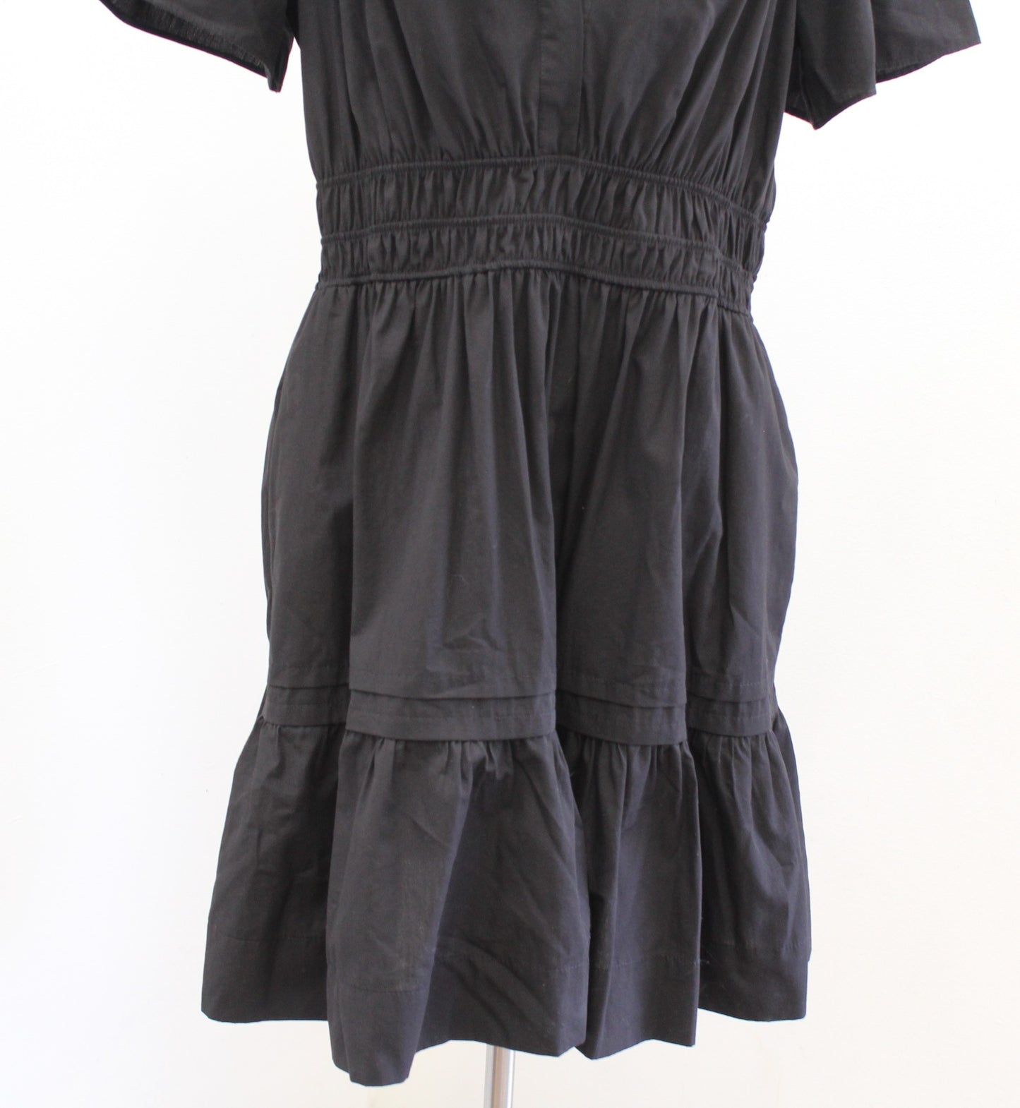 by Anthropologie the Somerset Mini Dress Size L Solid Black Cotton A Line