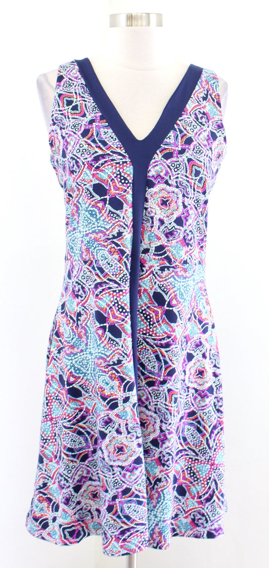 Title Nine Hillary Dream V Neck Athletic Dress Size M Geometric Print Navy Blue