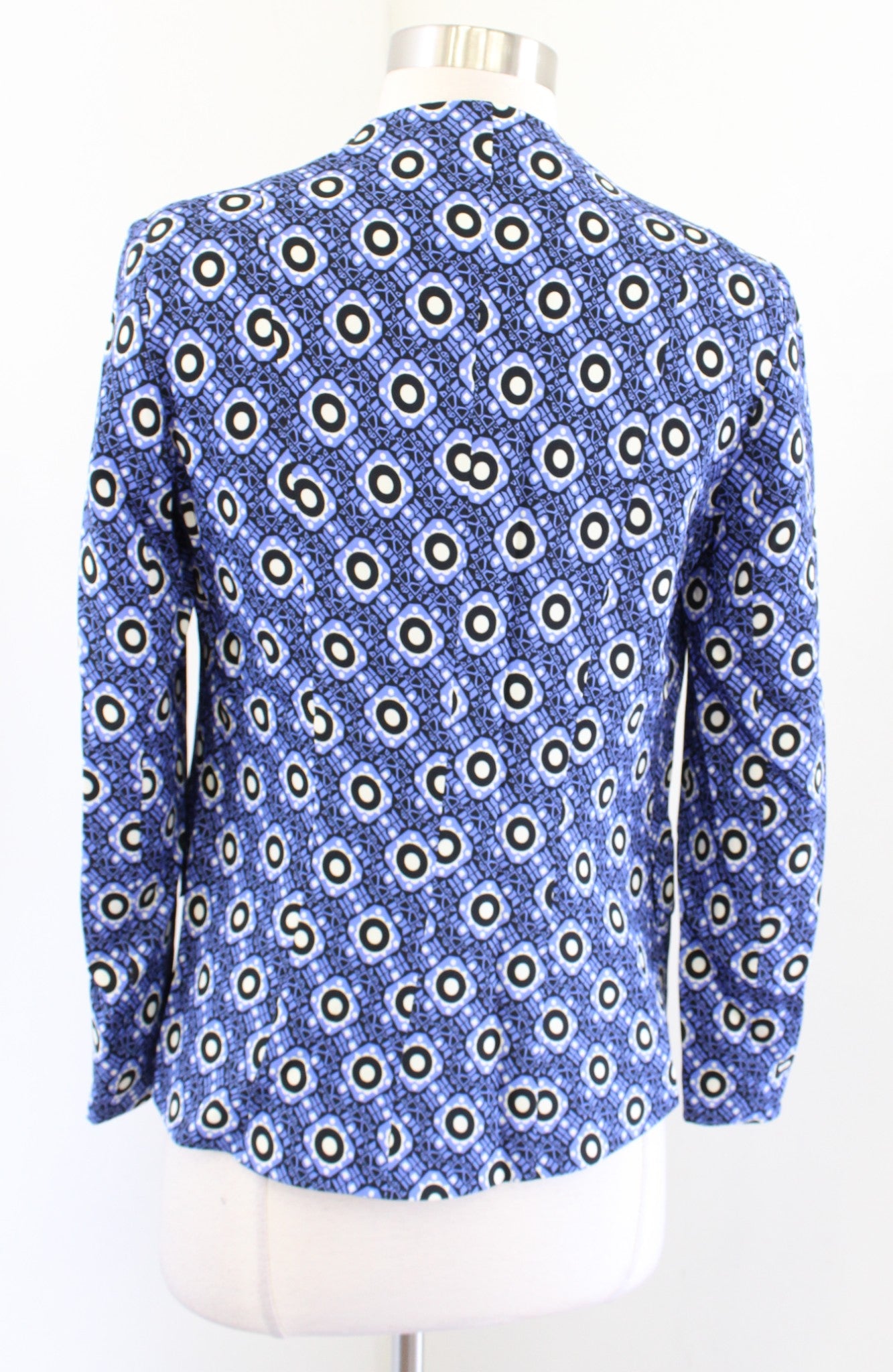 ETRO Milano Blue Black Open Geometric Print Moto Style Blazer Jacket Size 38