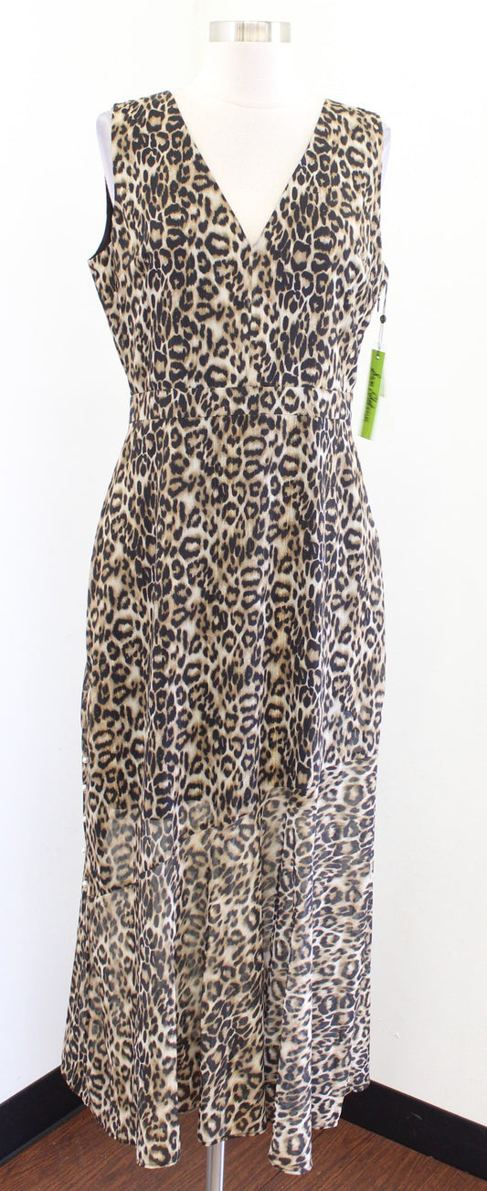 NWT Sam Edelman Metallic Leopard Print Sleeveless Maxi Dress Size 6 V Neck