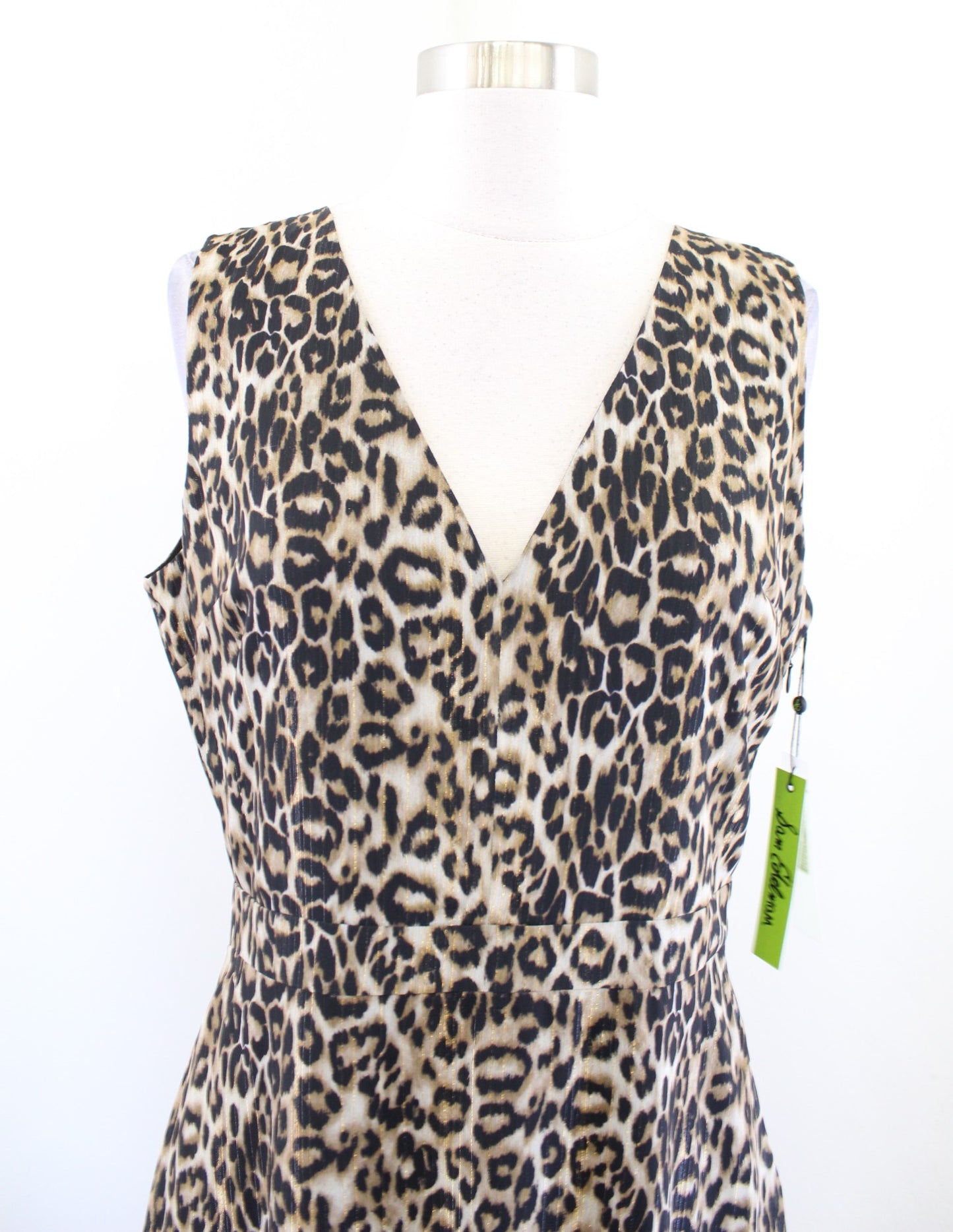 NWT Sam Edelman Metallic Leopard Print Sleeveless Maxi Dress Size 6 V Neck