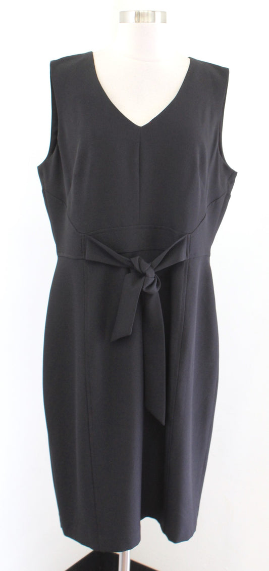 Kasper Womens Solid Black V Neck Tie Front Sheath Dress Size 14 Career Office