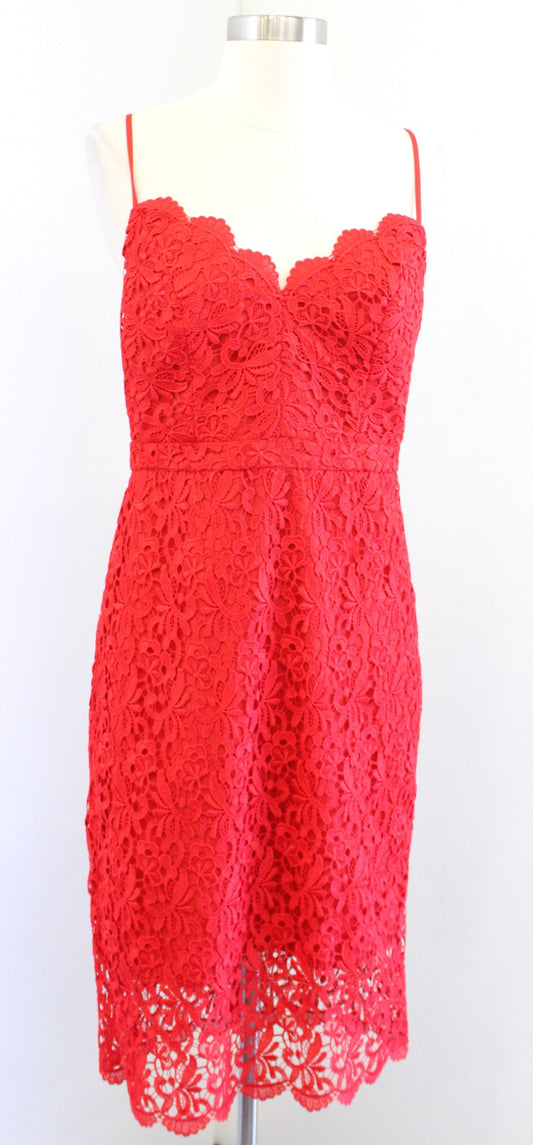 NWT J Crew Red Guipure Lace Scalloped Trim Dress size 2 Cocktail Party Sheath