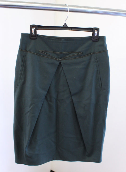 Salvatore Ferragamo Womens Forrest Green Wool Pleated Pencil Skirt Size 44