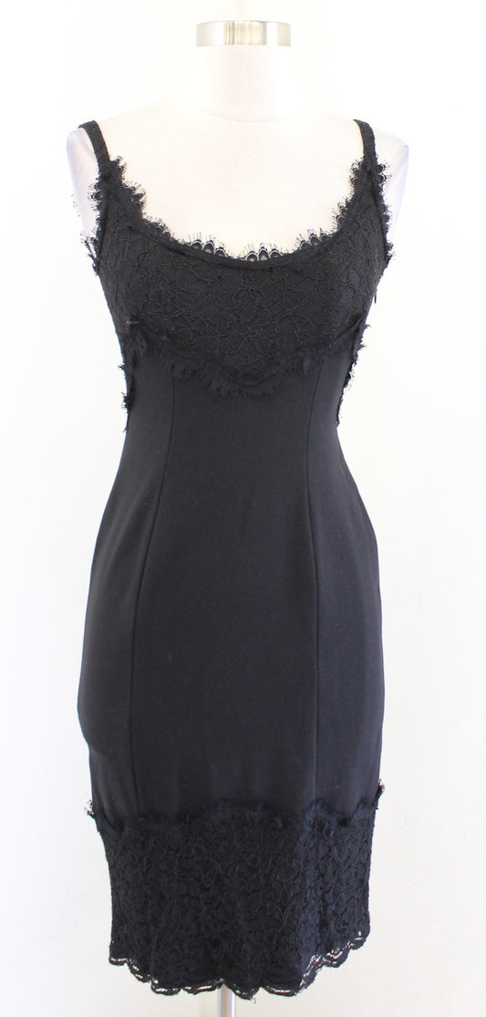Diane Von Furstenberg Olivette Black Lace Trim Knit Bodycon Dress Sz 2 Cocktail