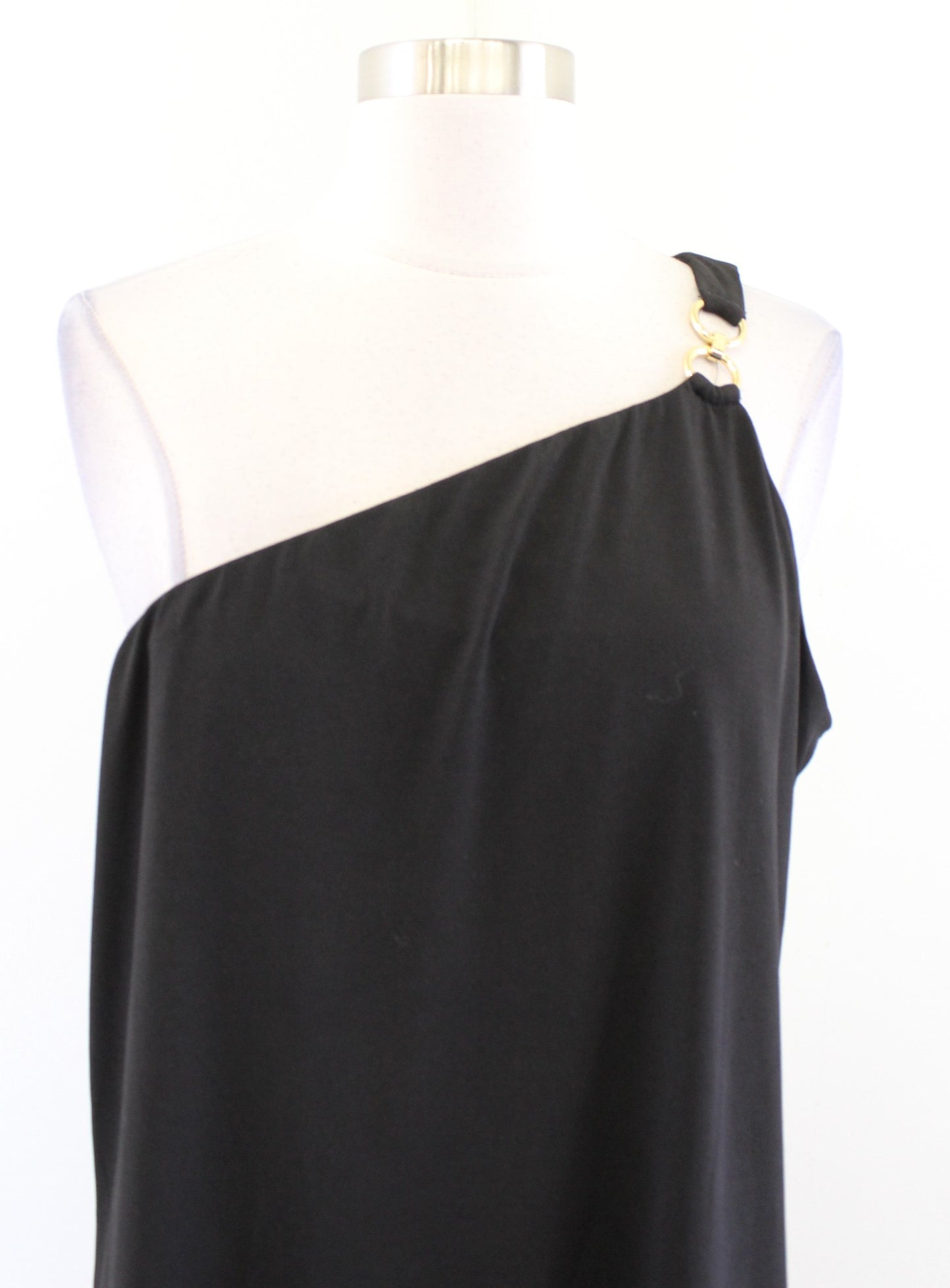 NWT Michael Kors Black Gold One Shoulder Asymmetrical Hem Tank Top Blouse Size L