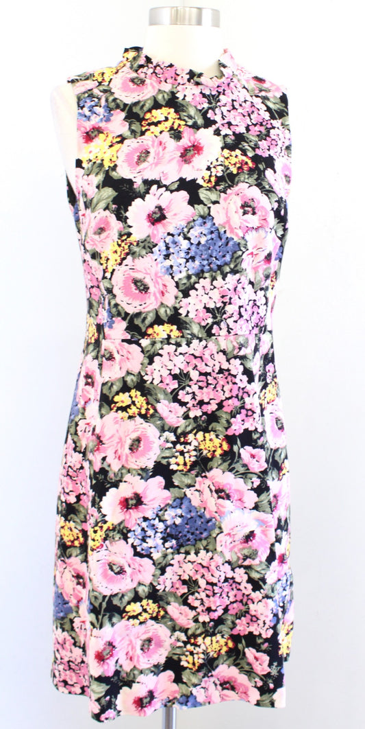 Rebecca Taylor Lavinia Garden Floral Print Ruffle Neck Sheath Dress Size 6 Pink